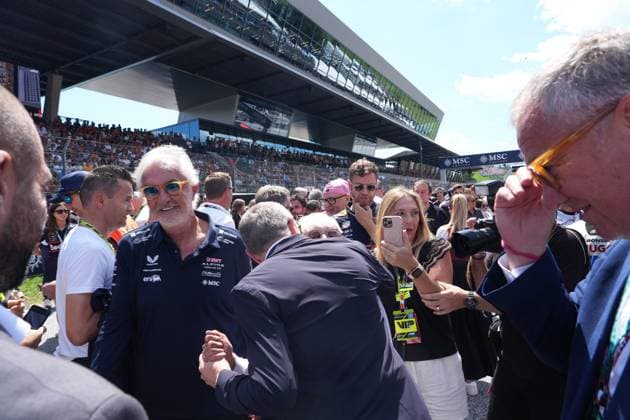 29 06 2025, Red Bull Ring, Spielberg, Formula 1 Austrian Grand Prix 2025 , in the picture Formula 1 boss Stefano Domenicali with Bernie Ecclestone and his wife Fabiana Flosi, Flavio Briatore Photo by Hasan Bratic DeFodi Images
