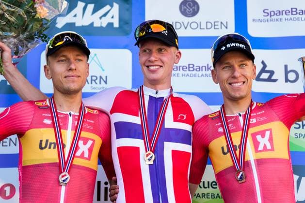 NM i sykkel 2025 Honefoss 20250629 Anders Halland Johannessen f v solv , Andreas Leknessund gold and Tobias Halland Johannessen bronze during NM i sykkel 2025 in Honefoss Photo Fredrik Varfjell NTB Honefoss Norge EDITORIAL USE ONLY RESTRICTED USE FOR BETTING COMPANIES  Copyright: xFredrikxVarfjellx xNTBx