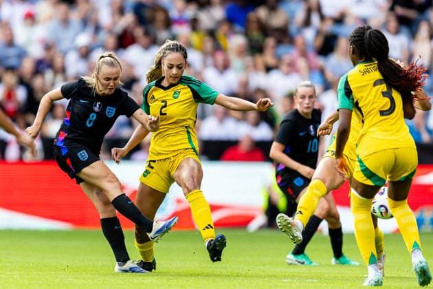 England Women v Jamaica Friendly 29 06 2025. UEFA EURO, EM, Europameisterschaft,Fussball 2025 send-off GOAL scores 4-0 England Women midfielder Georgia Stanway shoots at goal and scores during the UEFA EURO 2025 send-off fixture match between England Women and Jamaica Women at the King Power Stadium, Leicester, England on 29 June 2025. Leicester King Power Stadium Leicestershire England Editorial use only , Copyright: xManjitxNarotrax PSI-22284-0023