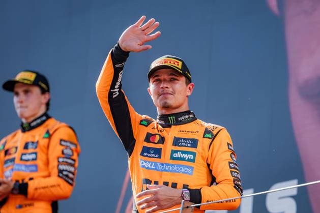 FORMULA 1 - GP of Austria 2025 SPIELBERG,AUSTRIA,29.JUN.25 - MOTORSPORTS, FORMULA 1 - Grand Prix of Austria, Red Bull Ring, podium. Image shows the rejoicing of Lando Norris (GBR McLaren).  GEPAxpictures xMatthiasxTrinkl