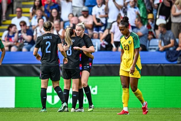 29th June 2025; King Power Stadium, Leicester, England; Womens International Football Friendly, England versus Jamaica; Georgia Stanway of England celebrates scoring the fourth goal in the 59th minute for 4-0  ActionPlus12806989 GodfreyxPitt