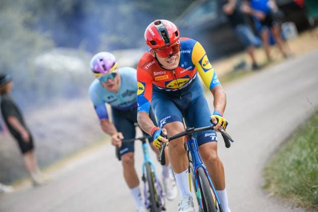 Czech and Slovak national Road cycling, Rad, Radsport, Strasse championships 2025 Banovce nad Bebravou, road cycling, men elite, Mathias Vacek attacks (Lidl-Trek), on June 29, 2025, Banovce nad Bebravou, Slovakia. (CTKxPhoto JanxBrychta) CTKPhotoF202506290009801 CTKPhotoF202506290009801