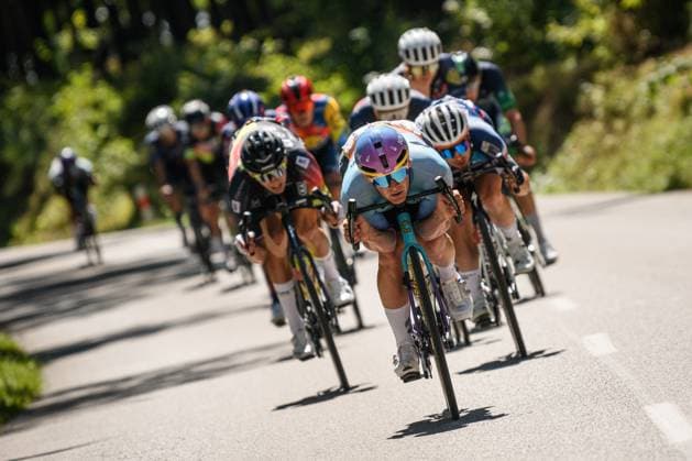 Sport Bilder des Tages Czech and Slovak national Road cycling, Rad, Radsport, Strasse championships 2025 Banovce nad Bebravou, road cycling, men elite, Lukas Kubis in downhill leads the group (Unibet Tietema Rockets), on June 29, 2025, Banovce nad Bebravou, Slovakia. (CTKxPhoto JanxBrychta) CTKPhotoF202506290010101 CTKPhotoF202506290010101