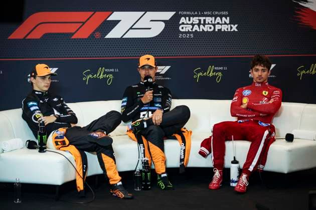 81 Oscar Piastri AUS, McLaren F1 Team , 4 Lando Norris GBR, McLaren F1 Team , 16 Charles Leclerc MCO, Scuderia Ferrari HP , F1 Grand Prix of Austria at Red Bull Ring on June 29, 2025 in Spielberg, Austria Photo by HOCH ZWEI Spielberg Austria