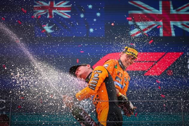 Podium of the race, Lando Norris , Charles Leclerc, Oscar Piastri during the Austrian GP, Spielberg 26-29 June 2025, Red Bull Ring Formula 1 World Championship, WM, Weltmeisterschaft 2025.  Copyright: xFedericoxBasile IPAxSportx xipa-agency.netx xx IPA_59673125 IPA_Agency_IPA59673125