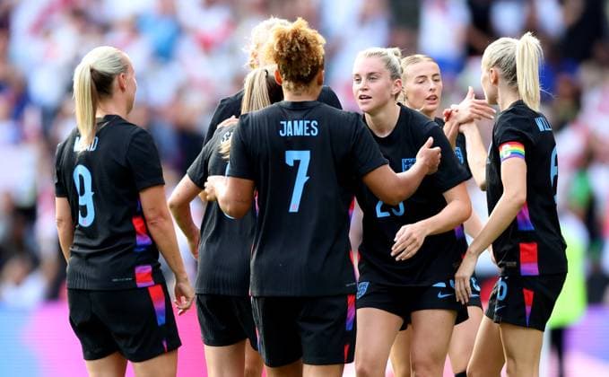 England v Jamaica - Women s International Friendly, Länderspiel, Nationalmannschaft Alessia Russo of England celebrates scoring their side s fifth goal of the game during the Women s international friendly match between England and Jamaica at The King Power Stadium on June 29, 2025 in Leicester, England. Leicester The King Power Stadium England United Kingdom Copyright: xNigelxFrench Sportsphoto APLx 14129208