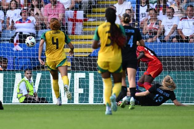 29th June 2025; King Power Stadium, Leicester, England; Womens International Football Friendly, England versus Jamaica; Aggie Beever-Jones of England scores in the 85th minute for 6-0  ActionPlus12807132 GodfreyxPitt