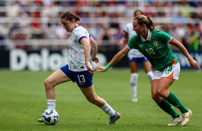 Women s International Friendly, Länderspiel, Nationalmannschaft TQL Stadium, Ohio 29 6 2025 United States vs Republic of Ireland Ireland s Kyra Carusa and Olivia Moultrie of USA Kyra Carusa and Olivia Moultrie 29 6 2025  Copyright: x INPHO RyanxByrnex RB1_9037