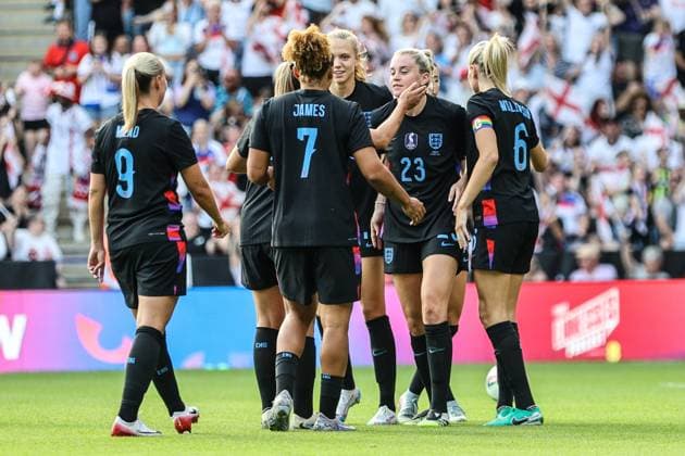 Leicester, England, June 29th 2025: Alessia Russo (23 England) celebrates scoring the fifth goal during the International Friendly, Länderspiel, Nationalmannschaft football match between England and Jamaica at King Power Stadium in Leicester, England (Natalie Mincher SPP) Copyright: xNataliexMincher SPPx spp-en-NaMi-335A2673