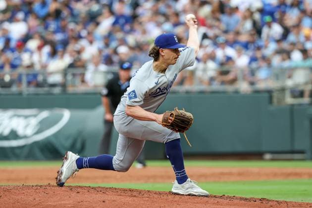 June 29, 2025: Los Angeles Dodgers relief pitcher Justin Wrobleski (70) pitches against the Kansas City Royals during the second inning at Kauffman Stadium in Kansas City, MO. CSM Kansas City United States of America - ZUMAc04_ 20250629_zma_c04_095 Copyright: xDavidxSmithx
