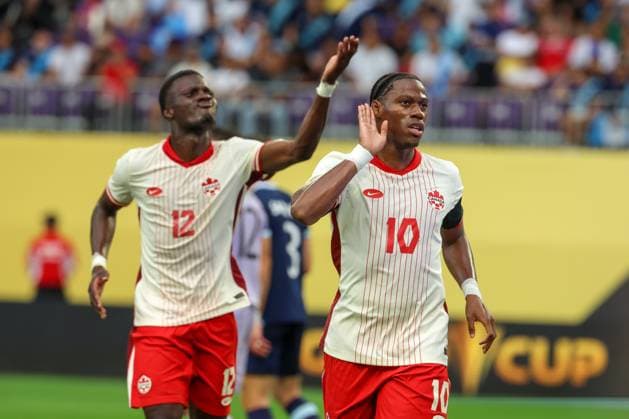 June 29th, 2025: Canada forward Jonathan David (10) celebrates a goal in the first half during a CONCACAF Gold Cup quarterfinals soccer match between Canada and Guatemala at US Bank Stadium in Minneapolis, MN. -CSM. Minneapolis USA - ZUMAc04_ 20250629_zma_c04_150 Copyright: xStevenxGarciax