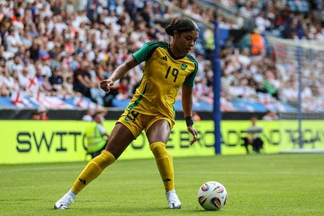Leicester, England, June 29th 2025: Kameron Simmonds (19 Jamaica) on the ball during the International Friendly, Länderspiel, Nationalmannschaft football match between England and Jamaica at King Power Stadium in Leicester, England (Natalie Mincher SPP) Copyright: xNataliexMincher SPPx spp-en-NaMi-335A2440