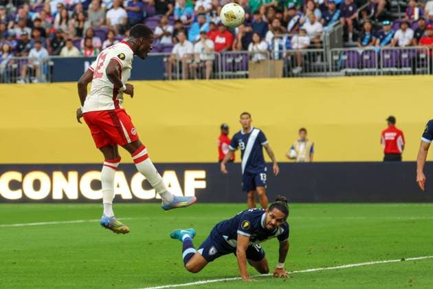 June 29th, 2025: Canada forward Tani Oluwaseyi (12) heads the ball towards the goal during a CONCACAF Gold Cup quarterfinals soccer match between Canada and Guatemala at US Bank Stadium in Minneapolis, MN. -CSM. Minneapolis USA - ZUMAc04_ 20250629_zma_c04_131 Copyright: xStevenxGarciax