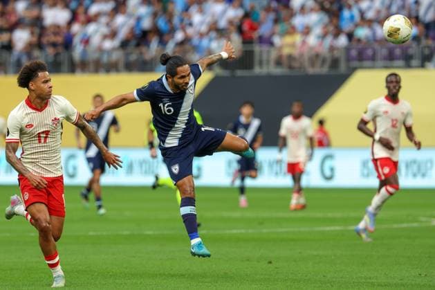 June 29th, 2025: Guatemala defender Jose Morales (16) heads the ball during a CONCACAF Gold Cup quarterfinals soccer match between Canada and Guatemala at US Bank Stadium in Minneapolis, MN. -CSM. Minneapolis USA - ZUMAc04_ 20250629_zma_c04_132 Copyright: xStevenxGarciax