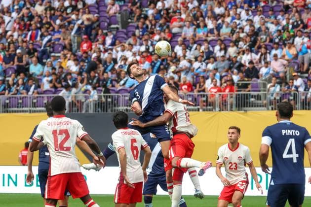 June 29th, 2025: Guatemala defender Nicolas Samayoa (3) heads the ball during a CONCACAF Gold Cup quarterfinals soccer match between Canada and Guatemala at US Bank Stadium in Minneapolis, MN. -CSM. Minneapolis USA - ZUMAc04_ 20250629_zma_c04_137 Copyright: xStevenxGarciax