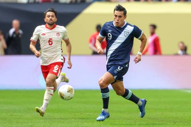 June 29th, 2025: Guatemala forward Rubio Mendez (9) runs after the ball during a CONCACAF Gold Cup quarterfinals soccer match between Canada and Guatemala at US Bank Stadium in Minneapolis, MN. -CSM. Minneapolis USA - ZUMAc04_ 20250629_zma_c04_143 Copyright: xStevenxGarciax