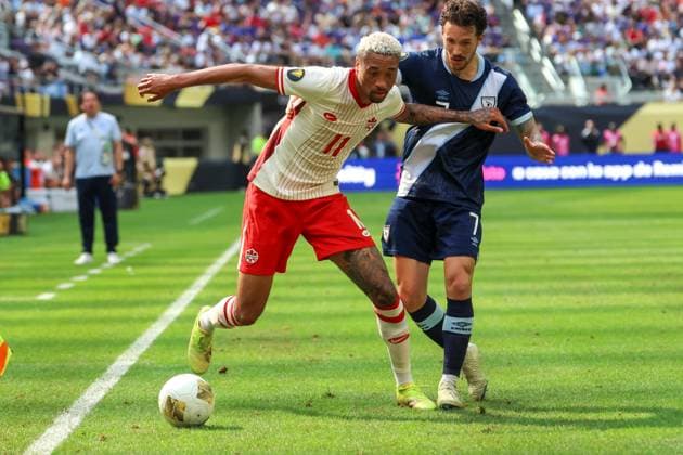 June 29th, 2025: Canada forward Daniel Jebbison (11) and Guatemala defender Aaron Herrera (7) battle for the ball during a CONCACAF Gold Cup quarterfinals soccer match between Canada and Guatemala at US Bank Stadium in Minneapolis, MN. -CSM. Minneapolis USA - ZUMAc04_ 20250629_zma_c04_149 Copyright: xStevenxGarciax