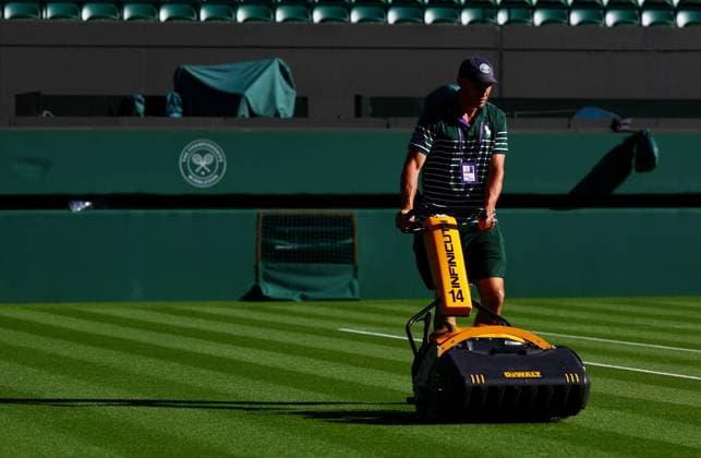 Groundstaff work on Court 1 before the days play. Wimbledon Tennis Championships, Day 1, The All England Lawn Tennis and Croquet Club, London, UK - 30 Jun 2025London The All England Lawn Tennis and United Kingdom  Copyright: xJamesxMarsh Shutterstockx 15378842n