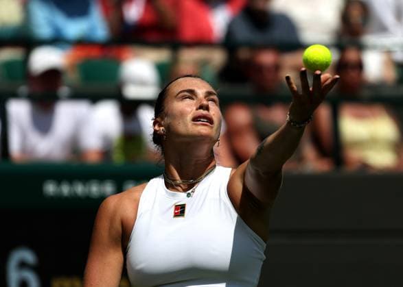 30th June 2025; All England Lawn Tennis and Croquet Club, London, England; Wimbledon Tennis Tournament, Day 1; Aryna Sabalenka (BLR) serves to Carson Branstine (CAN)  ActionPlus12807204 JohnxPatrickxFletcher