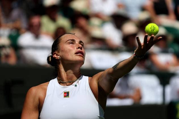 30th June 2025; All England Lawn Tennis and Croquet Club, London, England; Wimbledon Tennis Tournament, Day 1; Aryna Sabalenka (BLR) serves to Carson Branstine (CAN)  ActionPlus12807219 JohnxPatrickxFletcher