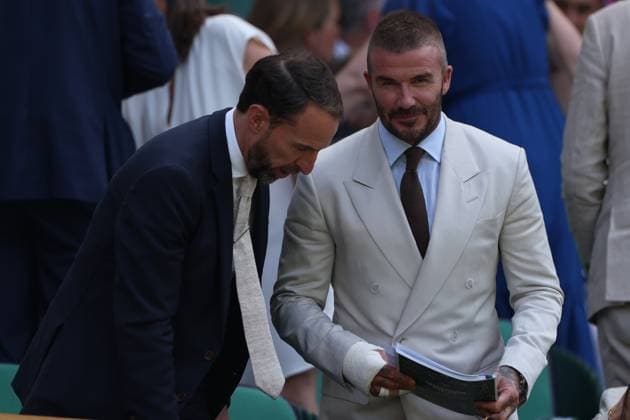 June 30, 2025, London, Celestynow, England: SIR GARETH SOUTHGATE and SIR DAVID BECKHAM of England in the Royal Box in the All England Lawn Tennis and Croquet Club during the Championships 2025 at Wimbledon AELTC in London. Branstine lost 1:6, 5:7 London England - ZUMAc278 20250630_zsp_c278_016 Copyright: xMarcinxCholewinskix