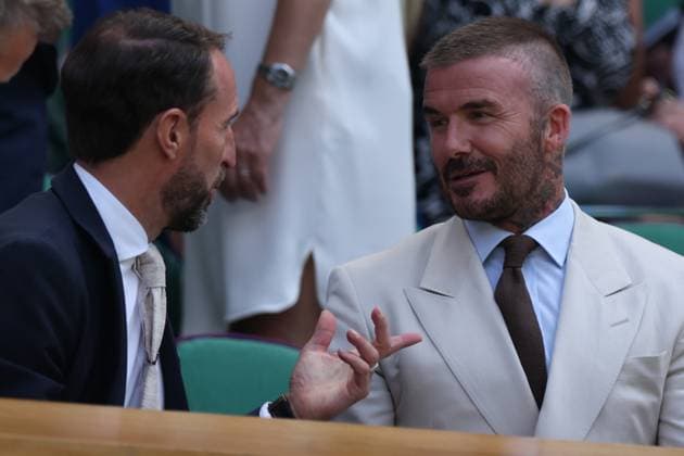 June 30, 2025, London, Celestynow, England: SIR GARETH SOUTHGATE and SIR DAVID BECKHAM of England in the Royal Box in the All England Lawn Tennis and Croquet Club during the Championships 2025 at Wimbledon AELTC in London. Branstine lost 1:6, 5:7 London England - ZUMAc278 20250630_zsp_c278_017 Copyright: xMarcinxCholewinskix
