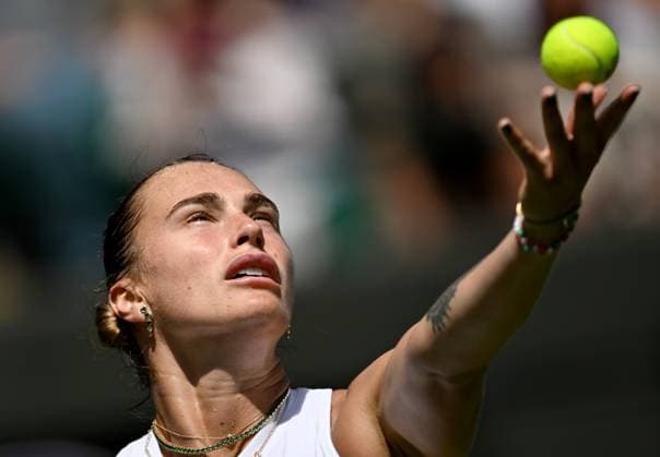 (250630) -- LONDON, June 30, 2025 -- Aryna Sabalenka serves during the women s singles first round match between Aryna Sabalenka of Belarus and Carson Branstine of Canada at Wimbledon tennis Championship in London, Britain, June 30, 2025. ) (SP)BRITAIN-LONDON-TENNIS-WIMBLEDON-WOMEN S SINGLES LixYing 