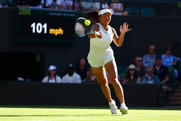 Mingge Xu during her first round match Wimbledon Tennis Championships, Day 1, The All England Lawn Tennis and Croquet Club, London, UK - 30 Jun 2025London The All England Lawn Tennis and United Kingdom  Copyright: xJamesxMarsh Shutterstockx 15378842eq