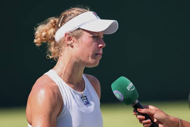 Laura Siegemund during an on-court TV interview after her victory, Ladies Singles, Ladies Singles Tennis Wimbledon 2025 Grand Slam ITF ATP WTA AELTC London Great Britain June 30, 2025 Copyright: xJuergenxHasenkopfx