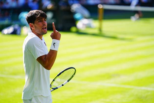 Carlos Alcaraz reacts during his first round match Wimbledon Tennis Championships, Day 1, The All England Lawn Tennis and Croquet Club, London, UK - 30 Jun 2025London The All England Lawn Tennis and United Kingdom  Copyright: xJavierxGarcia Shutterstockx 15378843jc