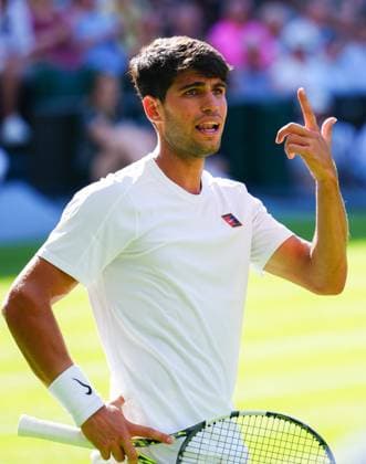 Carlos Alcaraz gestures during his first round match Wimbledon Tennis Championships, Day 1, The All England Lawn Tennis and Croquet Club, London, UK - 30 Jun 2025London The All England Lawn Tennis and United Kingdom  Copyright: xJavierxGarcia Shutterstockx 15378843jg