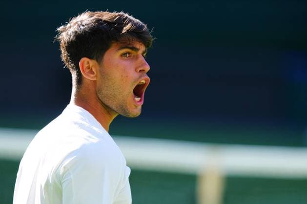 Carlos Alcaraz celebrates victory in his first round match Wimbledon Tennis Championships, Day 1, The All England Lawn Tennis and Croquet Club, London, UK - 30 Jun 2025London The All England Lawn Tennis and United Kingdom  Copyright: xJavierxGarcia Shutterstockx 15378843kc