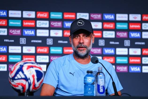 Sport Bilder des Tages Al Hilal Manchester City press conference, PK, Pressekonferenz Pep Guardiola the head coach of Manchester City before the 16th round match vs Al Hilal Saudi Club in the press conference of FIFA Club World Cup at Camping world stadium, Orlando, Florida on June 29, 2025 Orlando Florida United States Copyright: xMohamedxTageldinx