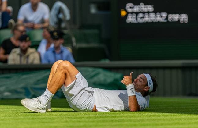 Sport Bilder des Tages Tennis - Wimbledon Championship 2025 - Day 1 LONDON, ENGLAND - Monday, June 30, 2025: Fabio Fognini (ITA) during the Gentlemen s Singles 1st Round on Day One of The Championships Wimbledon 2025 at the All England Lawn Tennis and Croquet Club. Alcaraz won 7-5 6-7(5) 7-5 2-6 6-1. (Photo by Kirsten Holst Propaganda) LONDON All England Lawn Tennis and Croquet Club GREATER LONDON ENGLAND  Copyright: xKirstenxHolstx 2025-06-30-006-Wimbledon_Day_1