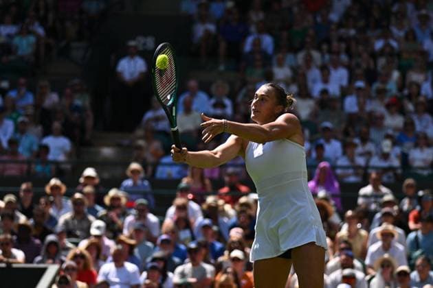 Wimbledon - First Round Aryna Sabalenka (RUS) during her first round match at the 2025 Wimbledon Championships at the AELTC in London, GREAT BRITAIN, on July 1, 2025. Photo by Corinne Dubreuil ABACAPRESS.COM London United Kingdom  Copyright: xDubreuilxCorinne ABACAx