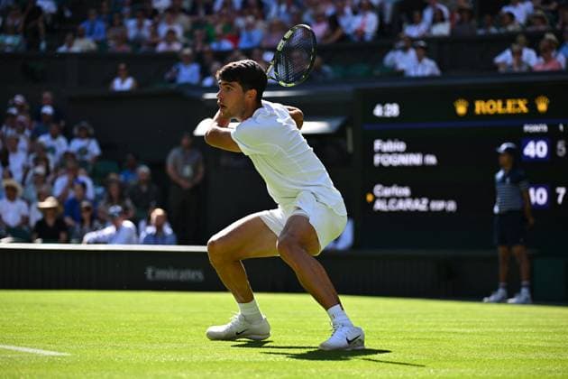 Wimbledon - First Round Carlos Alcaraz (ESP) during his first round match at the 2025 Wimbledon Championships at the AELTC in London, GREAT BRITAIN, on June 30, 2025. Photo by Corinne Dubreuil ABACAPRESS.COM London United Kingdom  Copyright: xDubreuilxCorinne ABACAx