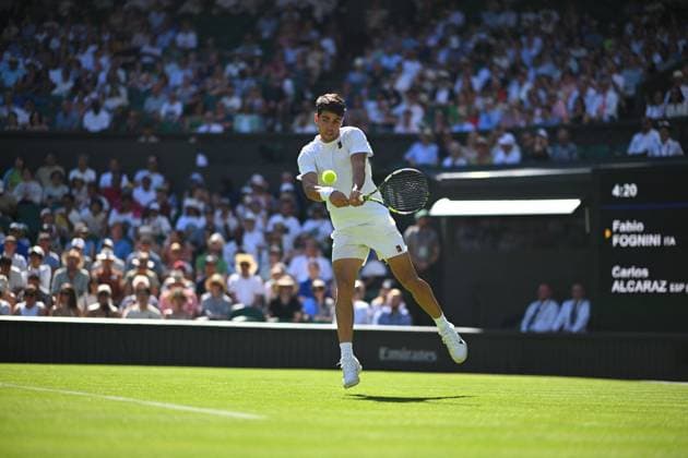 Wimbledon - First Round Carlos Alcaraz (ESP) during his first round match at the 2025 Wimbledon Championships at the AELTC in London, GREAT BRITAIN, on June 30, 2025. Photo by Corinne Dubreuil ABACAPRESS.COM London United Kingdom  Copyright: xDubreuilxCorinne ABACAx