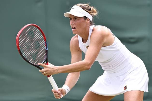 Tatjana Maria, GER, during first round of 2025 All England Lawn Tennis Championships at Wimbledon, womens singles, London, 01 07 2025
