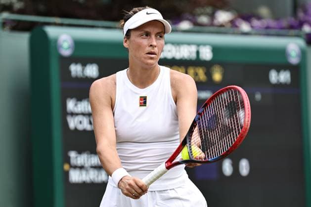 Tatjana Maria, GER, during first round of 2025 All England Lawn Tennis Championships at Wimbledon, womens singles, London, 01 07 2025