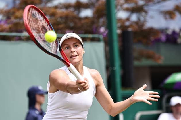 Tatjana Maria, GER, during first round of 2025 All England Lawn Tennis Championships at Wimbledon, womens singles, London, 01 07 2025