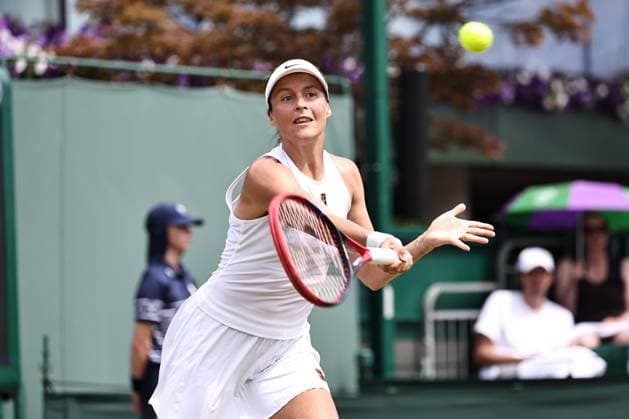 Tatjana Maria, GER, during first round of 2025 All England Lawn Tennis Championships at Wimbledon, womens singles, London, 01 07 2025