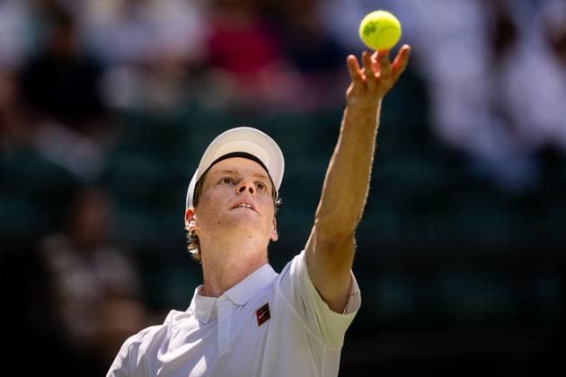 250701 Jannik Sinner of Italy competes in a first round singles tennis match during day 2 of Wimbledon on July 1, 2025 in London Photo Petter Arvidson BILDBYRAN kod PA PA1045 tennis wimbledon day 2 bbeng italy  Copyright: PETTERxARVIDSON BB250701PA021