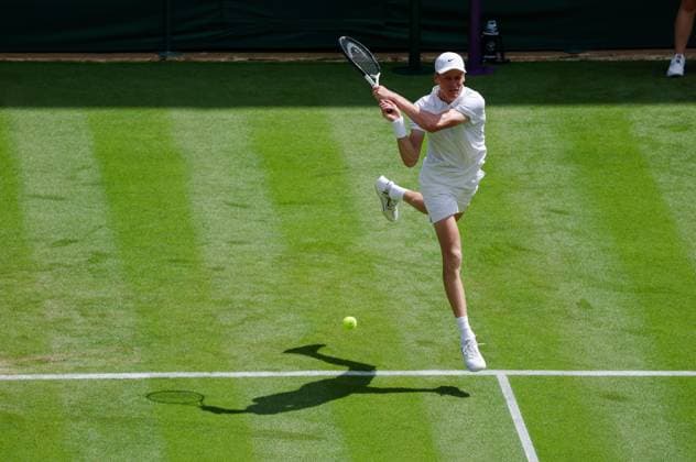 Gentlemens’ Singles First Round Jannik Sinner vs Luca Nardi Wimbledon Championships 2025 Day 2, 01 07 25 Gentlemens’ Singles - First Round No.1 Court Jannik Sinner vs Luca Nardi Jannik Sinner in action  Copyright: xMarcxAspland ThexTimesx NINTCHDBPICT001006863051