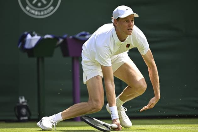 Gentlemens’ Singles First Round Jannik Sinner vs Luca Nardi Wimbledon Championships 2025 Day 2, 01 07 25 Gentlemens’ Singles - First Round No.1 Court Jannik Sinner vs Luca Nardi Jannik Sinner in action  Copyright: xMarcxAspland ThexTimesx NINTCHDBPICT001006863034