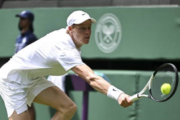 Gentlemens’ Singles First Round Jannik Sinner vs Luca Nardi Wimbledon Championships 2025 Day 2, 01 07 25 Gentlemens’ Singles - First Round No.1 Court Jannik Sinner vs Luca Nardi Jannik Sinner in action  Copyright: xMarcxAspland ThexTimesx NINTCHDBPICT001006863157