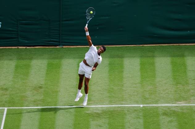 Gentlemens’ Singles - First Round No.1 Court Taylor Fritz v Giovanni Mpetshi Perricard Wimbledon Championships 2025 Day 2, 01 07 25 Gentlemens’ Singles - First Round No.1 Court Taylor Fritz v Giovanni Mpetshi Perricard Serve sequence of Giovanni Mpetshi Perricard - who, on day 1, set the record for the fastest serve ever at Wimbledon of 153mph  Copyright: xMarcxAspland ThexTimesx NINTCHDBPICT001006873403