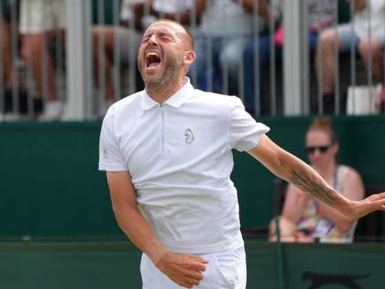 Tennis - 2025 Wimbledon Championships - Men™s Singles - Round One - Dan Evans v Jay Clarke All England Lawn Tennis & Croquet Club - Tuesday 1st July 2025 Dan Evans of GBR celebrates winning match point 