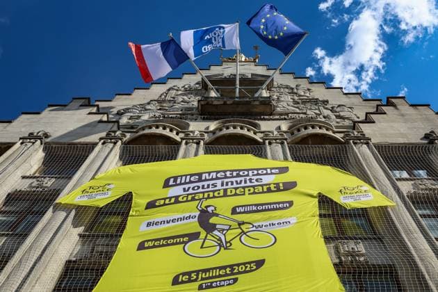 Picture taken in the citycenter during preparations ahead of the 2025 Tour de France cycling race, Tuesday 01 July 2025, in Lille, France. The 112th edition of the Tour de France starts on Saturday 5 July in Lille, France, and will finish in Paris, France on the 27th of July. DAVIDxPINTENS  x128220744x
