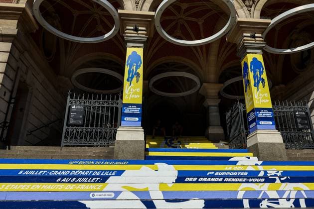 Picture taken in the citycenter during preparations ahead of the 2025 Tour de France cycling race, Tuesday 01 July 2025, in Lille, France. The 112th edition of the Tour de France starts on Saturday 5 July in Lille, France, and will finish in Paris, France on the 27th of July. DAVIDxPINTENS  x128220745x
