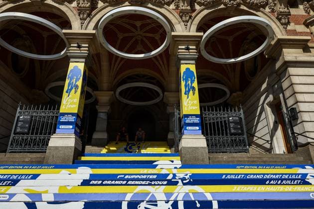 Picture taken in the citycenter during preparations ahead of the 2025 Tour de France cycling race, Tuesday 01 July 2025, in Lille, France. The 112th edition of the Tour de France starts on Saturday 5 July in Lille, France, and will finish in Paris, France on the 27th of July. DAVIDxPINTENS  x128220757x